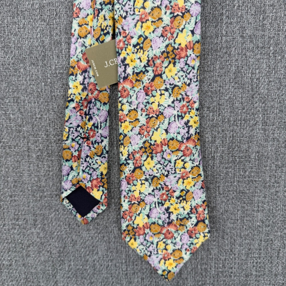 J.Crew Ludlow Floral Linen Tie Blue Multicolor Botanical Print NWT
